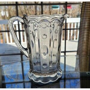 Antique US Glass EAPG Pitcher Kansas Pattern Jewel & Dewdrop 1901 Vase As FOUND
